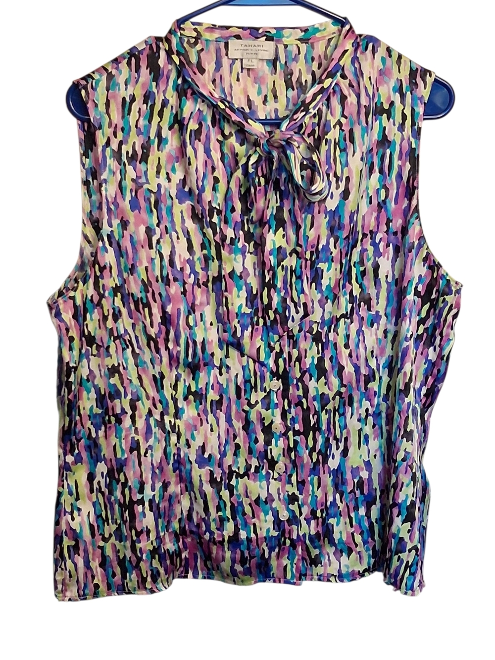 Tahari Arthur Levine Purple Splash Print Cowlneck Abstract Blouse Y2K
